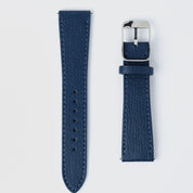 Navy blue Italian Epsom leather RSM Watch Strap with a silver buckle. Two-piece set, classic and versatile.