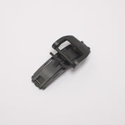 Black matte deployant clasp in folded position, featuring a butterfly double fold with spring-loaded blades for secure open/close function.