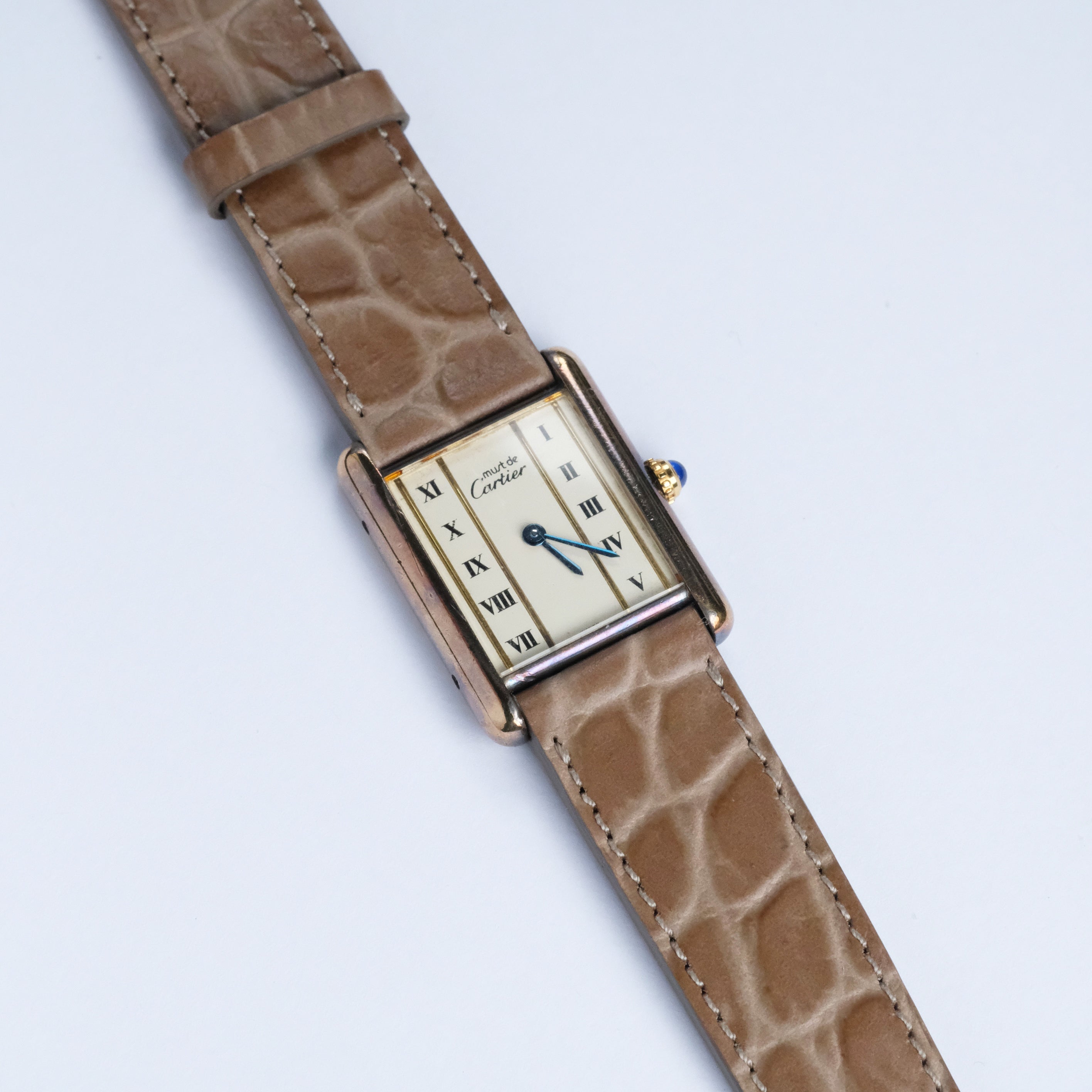 A taupe Alligator Circular Grain Calf Leather Watch Strap by RSM Watch Strap is displayed on a white background.
