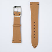 Roasted Tea Fine Canvas Watch Strap by RSM, made from Japanese cotton canvas with black accent stitching and a 316L stainless steel buckle for added style.