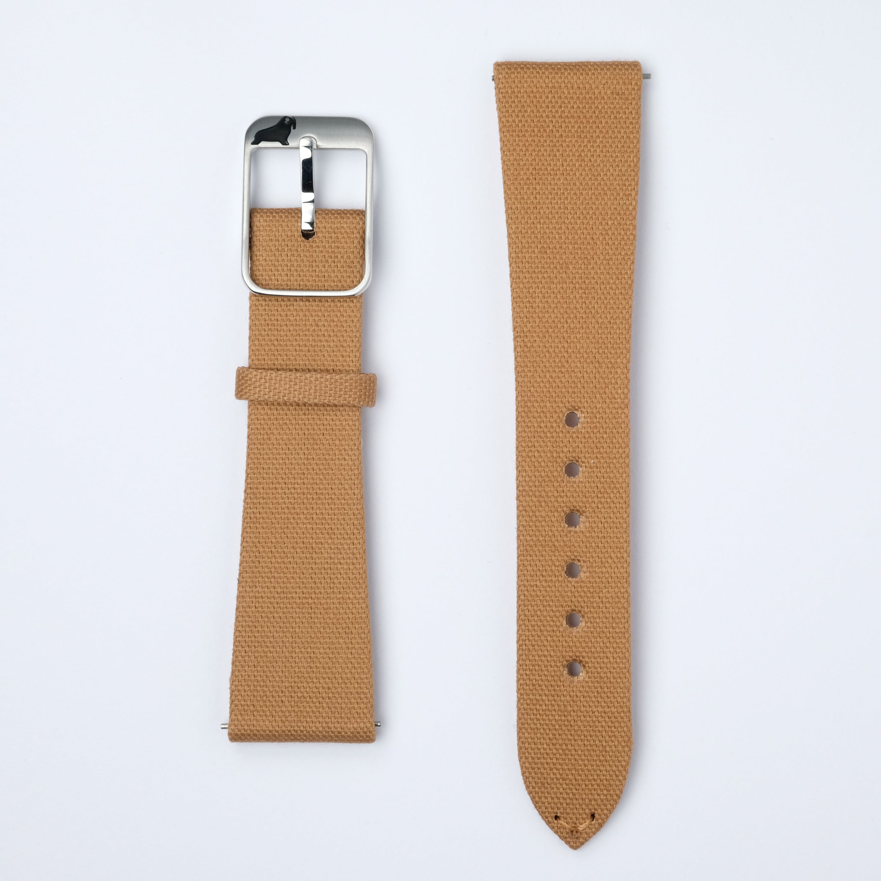 Roasted Tea Fine Canvas Watch Strap by RSM, crafted from Japanese cotton canvas, featuring a 316L stainless steel buckle for durability and style.