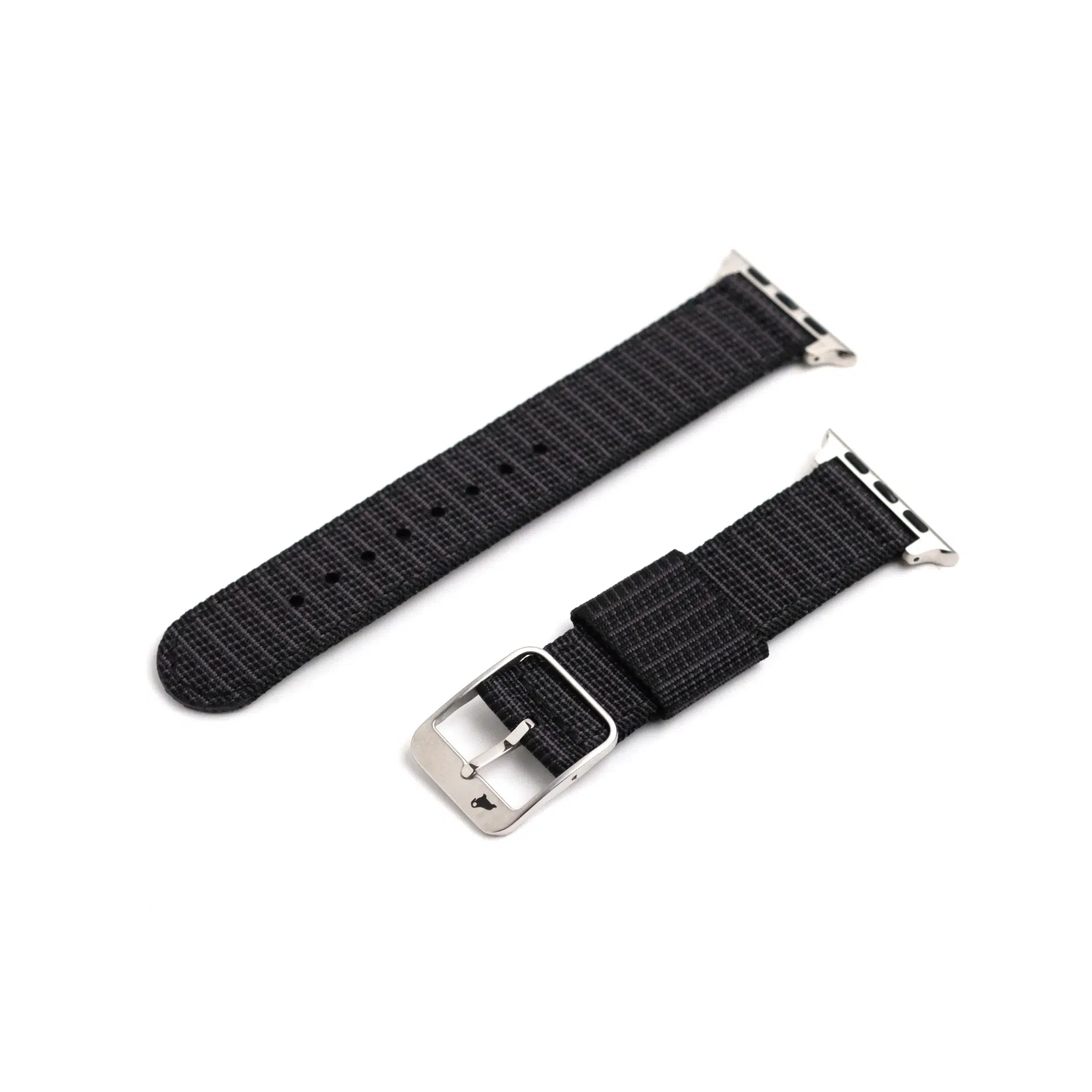 Black Hatch Apple-compatible 2-piece RSM Watch Strap featuring a silver buckle with Walrus logo for a sleek, durable design.
